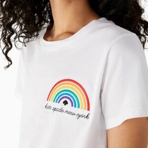 Kate Spade White Rainbow Novelty‎ T-shirt Size Small EUC